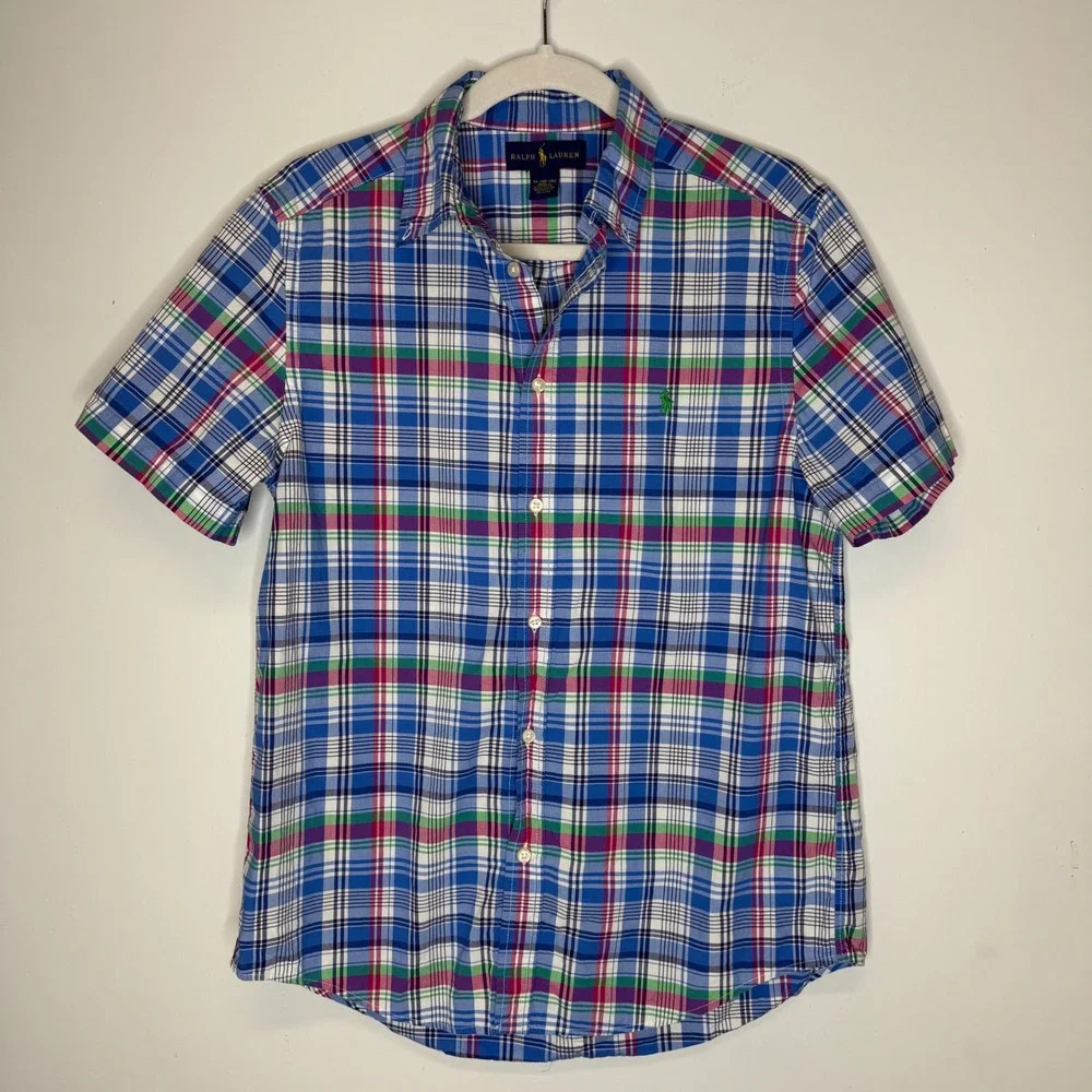 LOT OF 2 Ralph Lauren Boys XL 18-20 Plaid Button Shirt Short Sleeve Cotton Multi